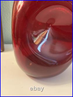 Vintage Blenko 49 Pinched Decanter With Stopper In Ruby Red, Early Production