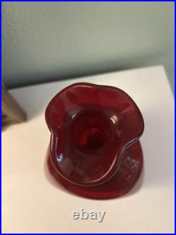 Vintage Blenko 49 Pinched Decanter With Stopper In Ruby Red, Early Production