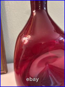 Vintage Blenko 49 Pinched Decanter With Stopper In Ruby Red, Early Production
