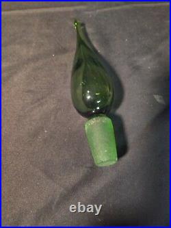 Vintage Blenko 6212 Mid Century Modern Green Footed Glass Decanter with Stopper