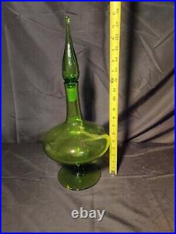 Vintage Blenko 6212 Mid Century Modern Green Footed Glass Decanter with Stopper