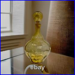 Vintage Blenko #6935 Lemon Yellow Art Glass Decanter Joel Myers MCM Orig Stopper