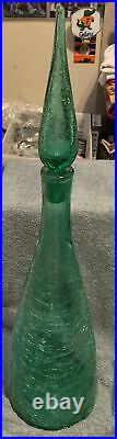 Vintage Blenko 920 Green Crackle Glass Decanter with Stopper by Winslow Anderson