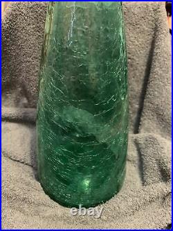 Vintage Blenko 920 Green Crackle Glass Decanter with Stopper by Winslow Anderson