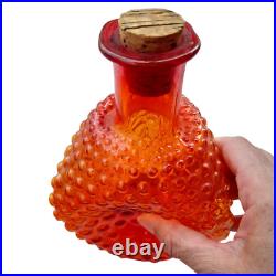 Vintage Blenko Amberina Pinched Glass Hobnail Decanters 9.25