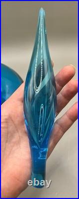 Vintage Blenko Art Glass Decanter #627L Blue Flame Stopper MCM Jeanie Blown Bott