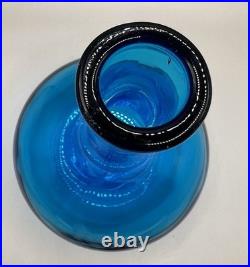 Vintage Blenko Art Glass Decanter #627L Blue Flame Stopper MCM Jeanie Blown Bott