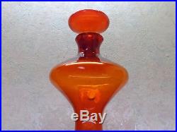 Vintage Blenko Art Glass Hand Blown Floor Decanter Wayne Husted Orange Tangerine