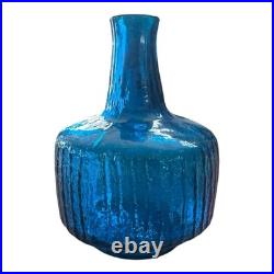 Vintage Blenko Blue Texturized Art Glass Decanter (Attr. Wayne Husted)