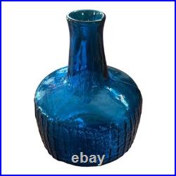 Vintage Blenko Blue Texturized Art Glass Decanter (Attr. Wayne Husted)