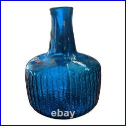 Vintage Blenko Blue Texturized Art Glass Decanter (Attr. Wayne Husted)