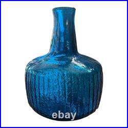 Vintage Blenko Blue Texturized Art Glass Decanter (Attr. Wayne Husted)