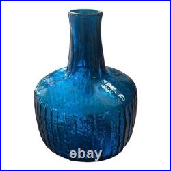 Vintage Blenko Blue Texturized Art Glass Decanter (Attr. Wayne Husted)