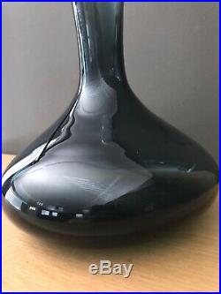 Vintage Blenko Charcoal Black 5815 Genie Bottle Decanter Husted Black Etch Logo