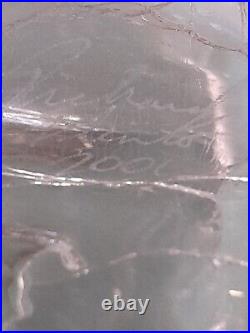 Vintage Blenko Clear Crackle Glass Slanted Decanter with Stopper & Handle