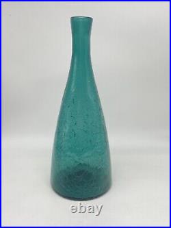 Vintage Blenko Crackle Glass 920M Sea Foam Green Aqua Teal Blue Decanter MCM
