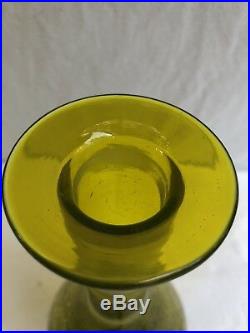Vintage Blenko Crackle Glass Decanter Green/ground Stopper MCM