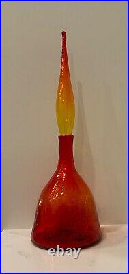 Vintage Blenko Decanter #6122-M Crackle Tangerine 21 1/2 High with Stopper