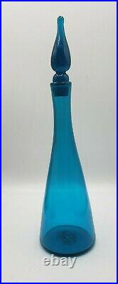 Vintage Blenko Decanter Aqua Blue/Green Glass With Stopper 11-3/4 Tall
