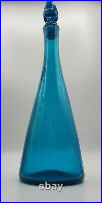 Vintage Blenko Decanter Aqua Blue/Green Glass With Stopper 11-3/4 Tall