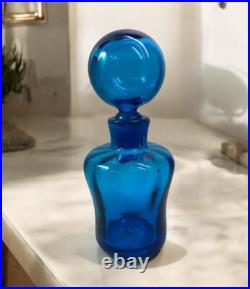Vintage Blenko Decanter Optic Glass Turquoise 8.5 withStopper Art Deco MCM 669