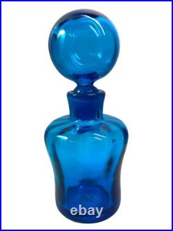 Vintage Blenko Decanter Optic Glass Turquoise 8.5 withStopper Art Deco MCM 669