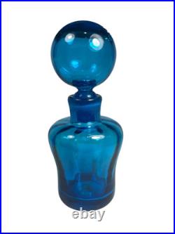 Vintage Blenko Decanter Optic Glass Turquoise 8.5 withStopper Art Deco MCM 669
