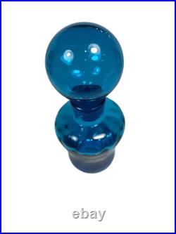 Vintage Blenko Decanter Optic Glass Turquoise 8.5 withStopper Art Deco MCM 669