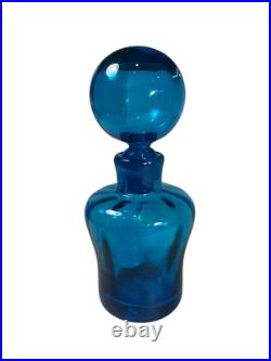 Vintage Blenko Decanter Optic Glass Turquoise 8.5 withStopper Art Deco MCM 669