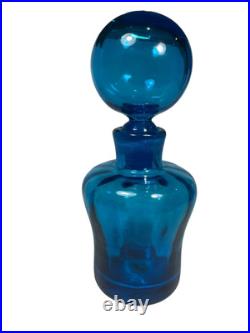 Vintage Blenko Decanter Optic Glass Turquoise 8.5 withStopper Art Deco MCM 669
