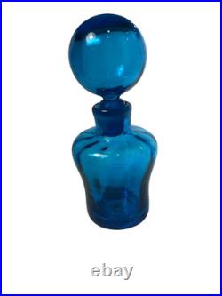 Vintage Blenko Decanter Optic Glass Turquoise 8.5 withStopper Art Deco MCM 669