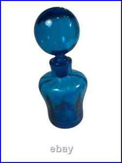 Vintage Blenko Decanter Optic Glass Turquoise 8.5 withStopper Art Deco MCM 669