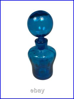 Vintage Blenko Decanter Optic Glass Turquoise 8.5 withStopper Art Deco MCM 669