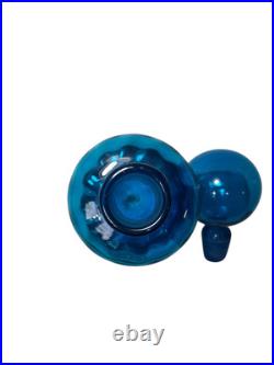 Vintage Blenko Decanter Optic Glass Turquoise 8.5 withStopper Art Deco MCM 669