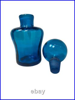 Vintage Blenko Decanter Optic Glass Turquoise 8.5 withStopper Art Deco MCM 669