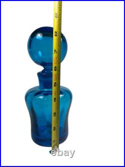 Vintage Blenko Decanter Optic Glass Turquoise 8.5 withStopper Art Deco MCM 669