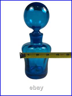 Vintage Blenko Decanter Optic Glass Turquoise 8.5 withStopper Art Deco MCM 669