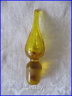 Vintage Blenko Decanter Yellow Crackle Glass With Ground Flame Stopper