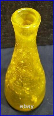 Vintage Blenko Decanter Yellow Crackle Glass With Stopper 920