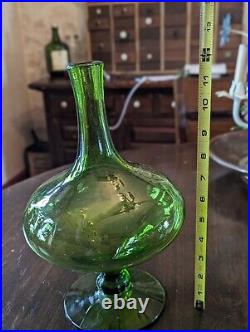 Vintage Blenko Genie Glass Decanter # 6212 Green 11 3/4 Tall No Stopper