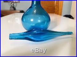 Vintage Blenko Glass 11 Blue 627S Decanter 1962 Wayne Husted Blown Decorative