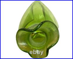 Vintage Blenko Glass 49 Three Sided Pinched Grass Green Decanter RARE