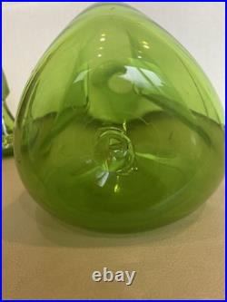 Vintage Blenko Glass 49 Three Sided Pinched Grass Green Decanter RARE