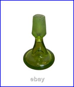 Vintage Blenko Glass 49 Three Sided Pinched Grass Green Decanter RARE