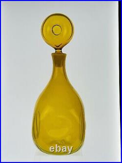 Vintage Blenko Glass 5932 Decanter in Jonquil Husted Etched MCM Design