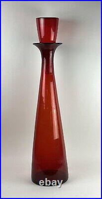 Vintage Blenko Glass 6138 Floor Decanter in Tangerine Crackle Husted Design
