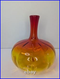 Vintage Blenko Glass 6530S Decanter Base In Tangerine NO STOPPER