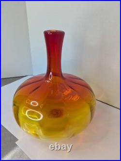 Vintage Blenko Glass 6530S Decanter Base In Tangerine NO STOPPER