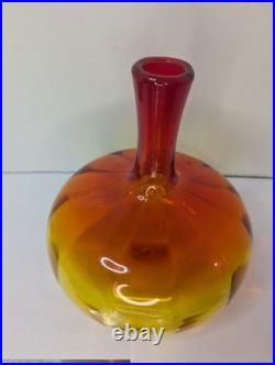 Vintage Blenko Glass 6530S Decanter Base In Tangerine NO STOPPER