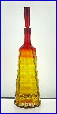 Vintage Blenko Glass 658L Beehive Decanter in Tangerine Joel Myers Design